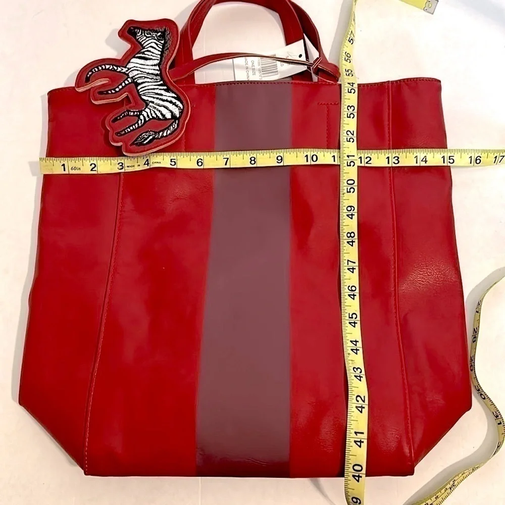 Saks Fifth Avenue Red Tote Bag with removable zebra tag NWT